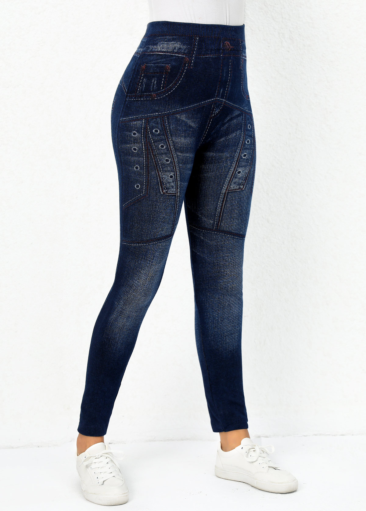 Navy Elastic Waist High Waisted Leggings
